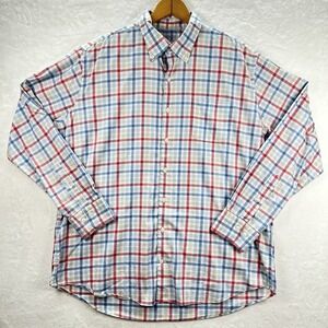 Peter Millar Summer Comfort Men's XL Pink Blue Plaid Long Sleeve Shirt